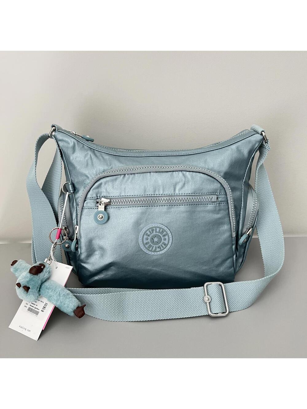 Kipling Gabbie Medium Crossbody Bag in Metallic Light Blue NWT